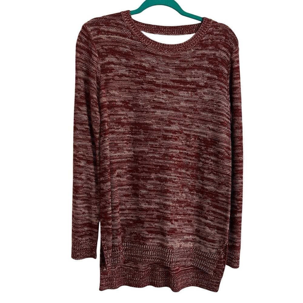 Madison Lilly Women's Burgundy Heathered Crewneck Sweater Size M Crisscross Back